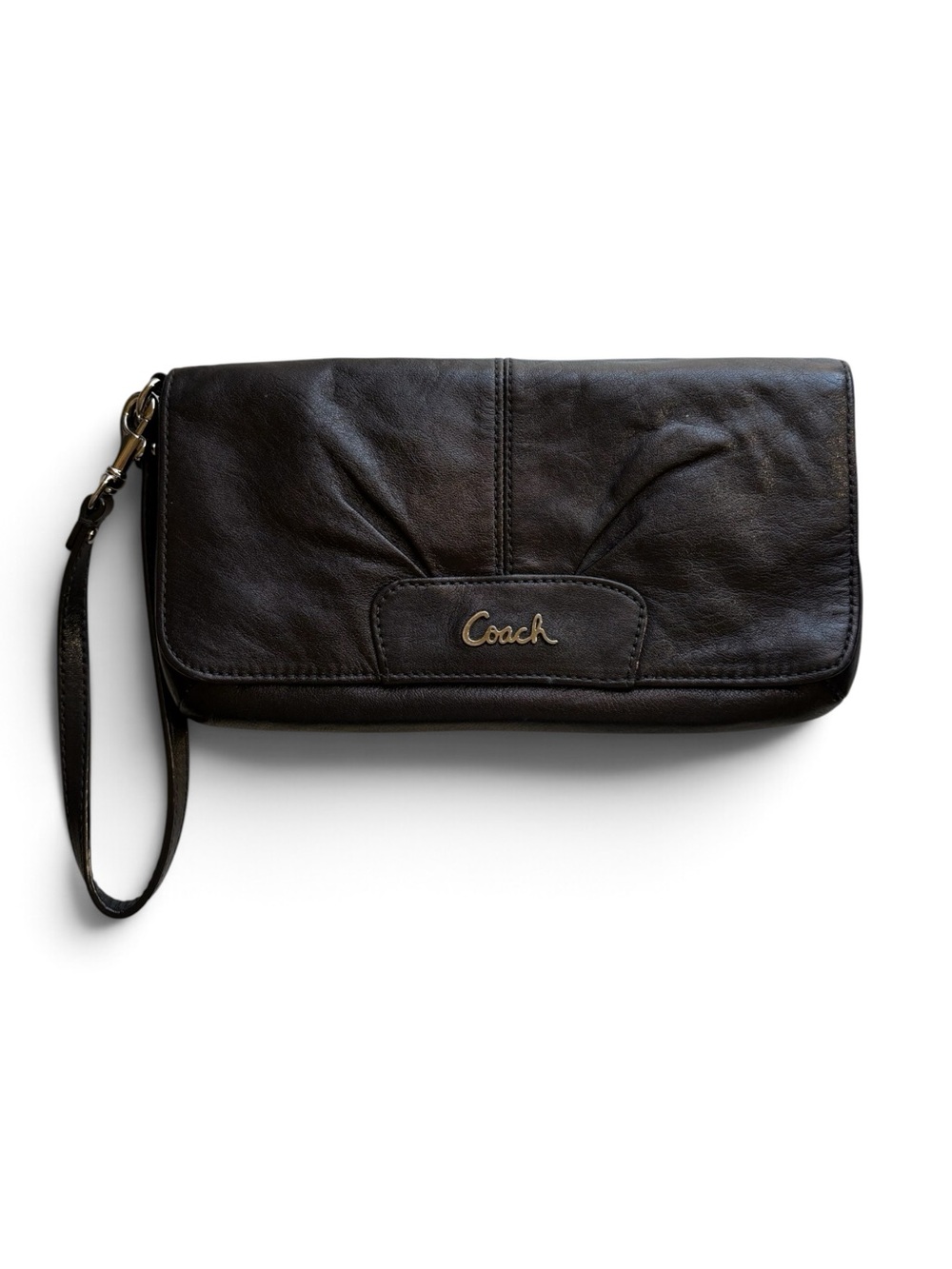 Coach Black Leather Wristlet Clutch